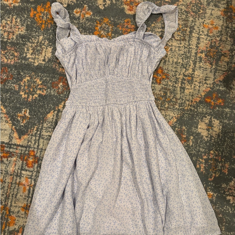 Hollister Light Blue Floral Midi Sundress with Ruffle Straps